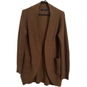 Zesica Women's M Boho‎ Longline Open Round Hem Waffle Knit Brown Sweater Staple